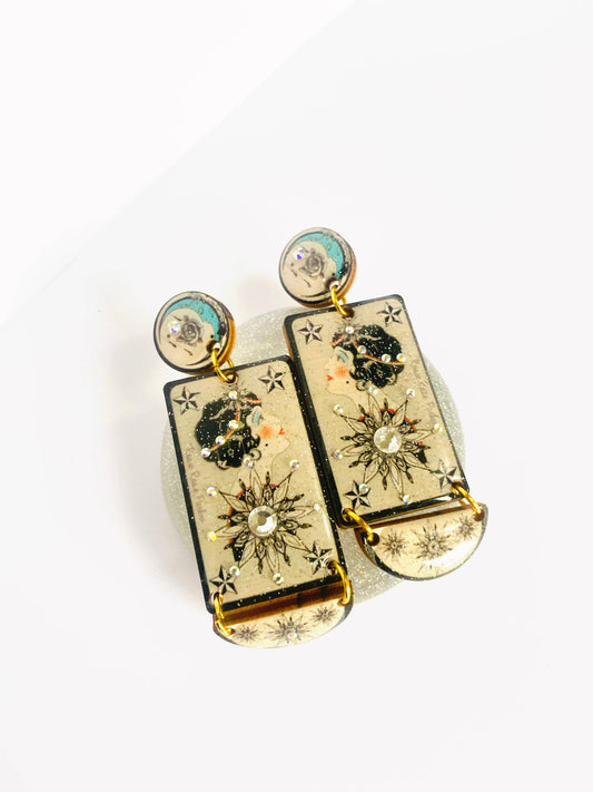 Retro inspired star and moon earrings celestial jewellery