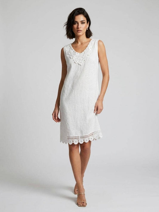 Pearl Detailed Linen Dress