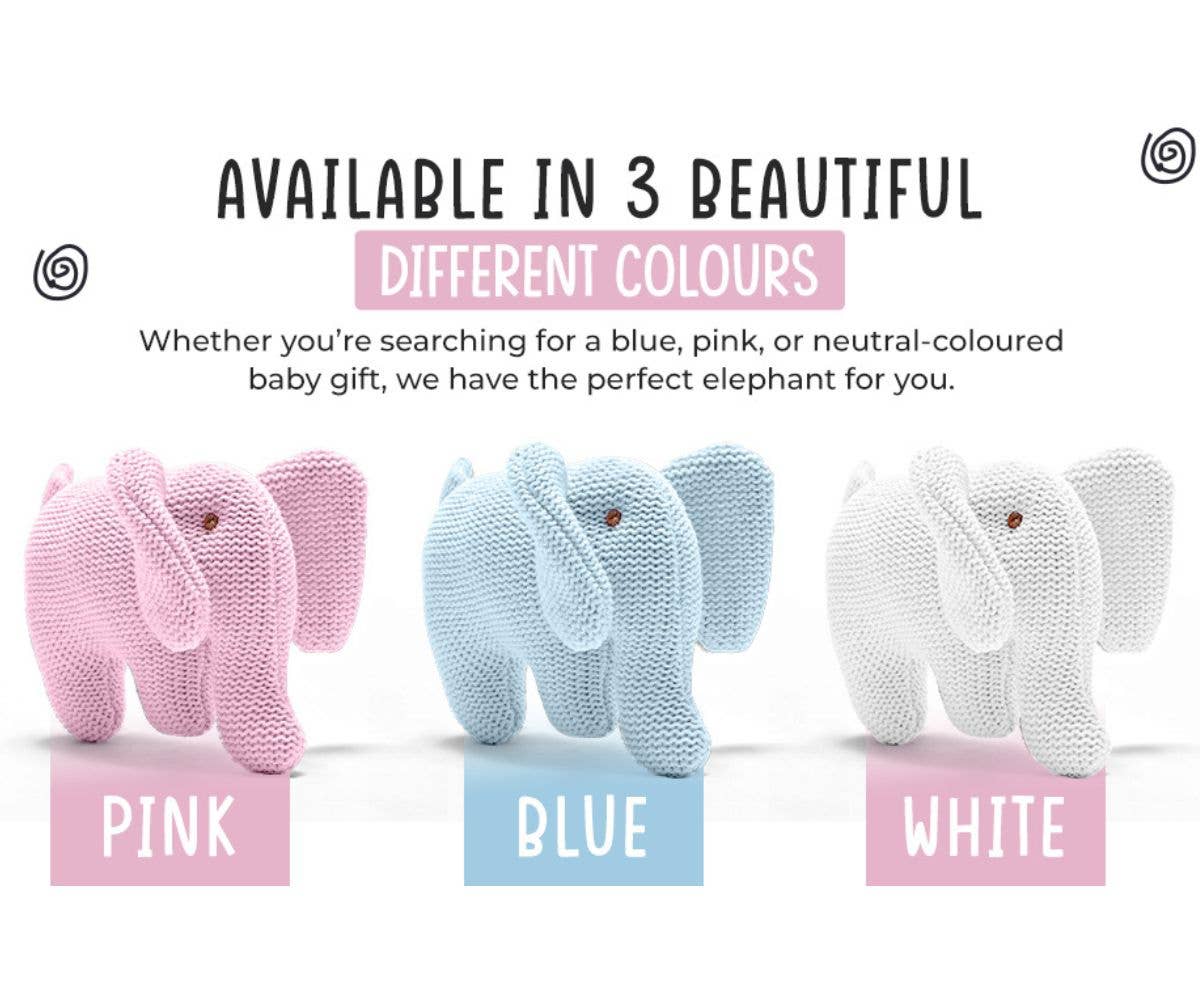 White Elephant Baby Rattle, Knitted Organic Cotton