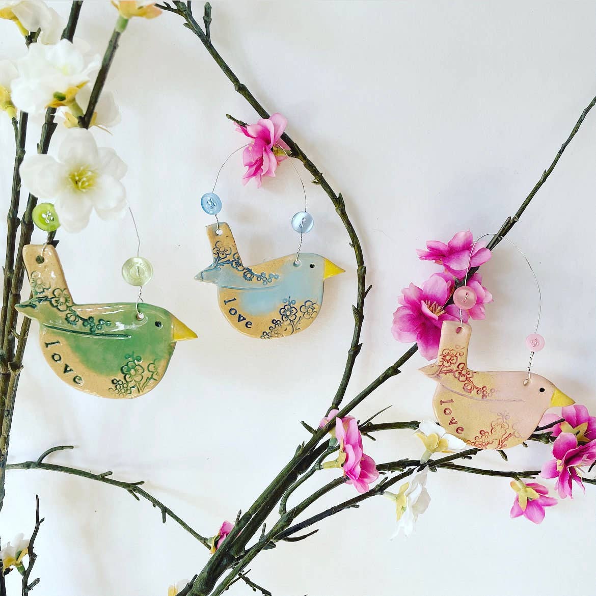 Ceramic Love Bird Hanging Decoration, Made in Wales