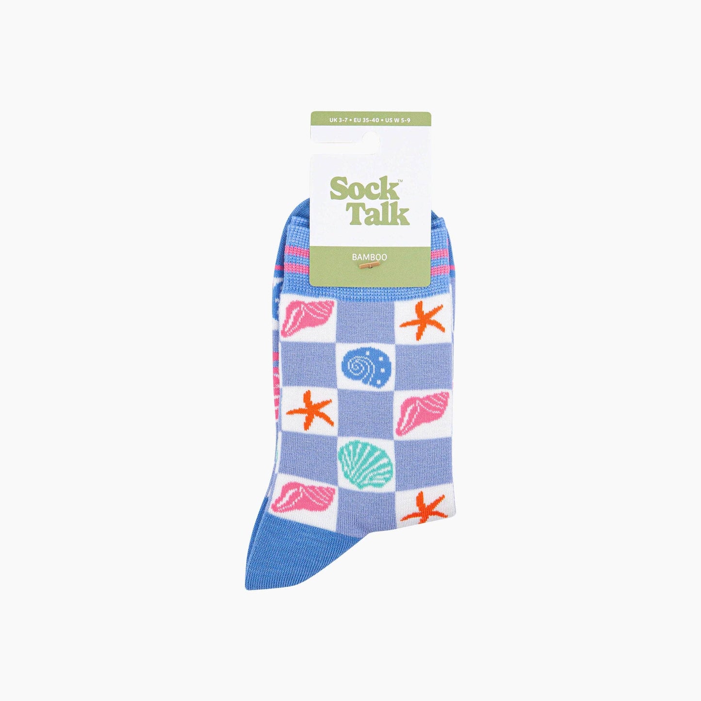 Seashell Checkerboard Bamboo Socks in Blue