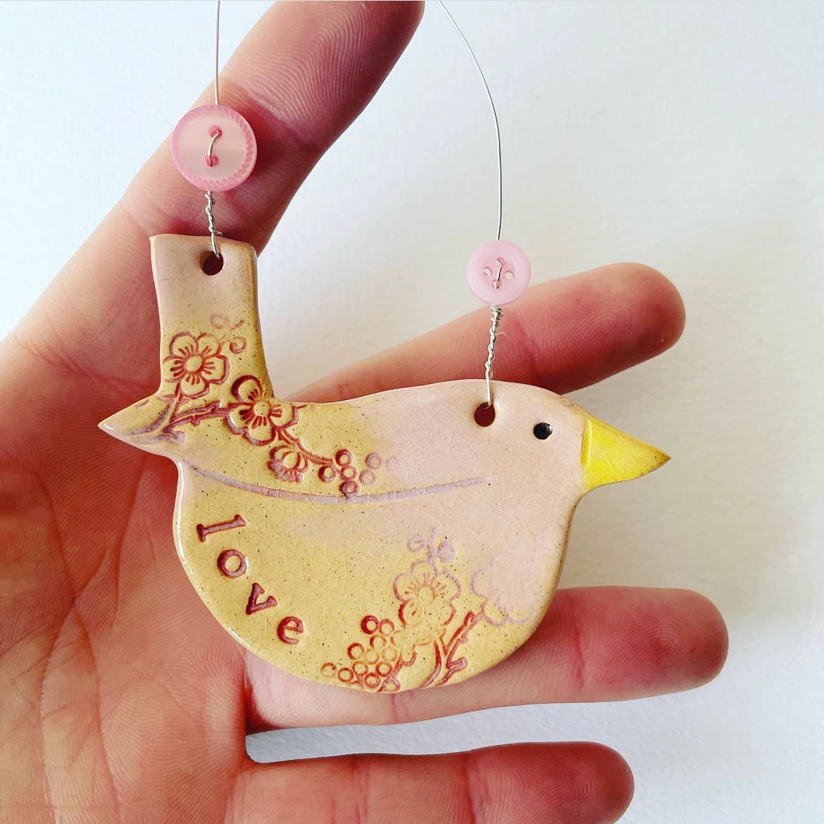 Ceramic Love Bird Hanging Decoration, Made in Wales