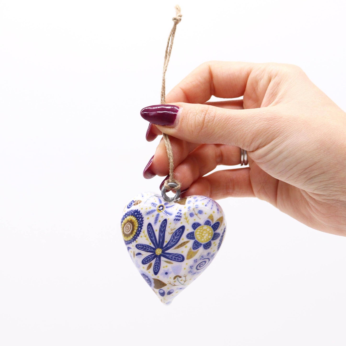 Decor Wood Hearts -  Blue Floral (24)