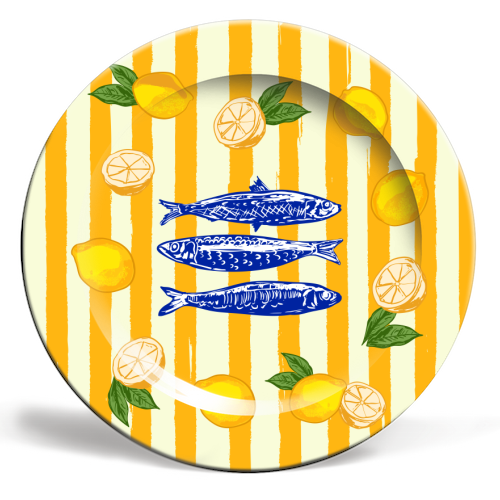 Art Wow - Plates 'Sardines with Lemons Vintage Yellow - 8"