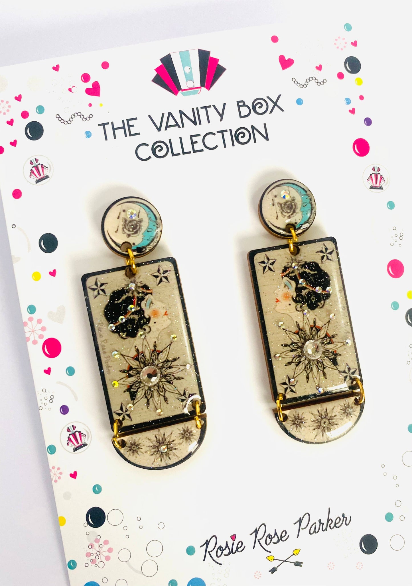 Retro inspired star and moon earrings celestial jewellery