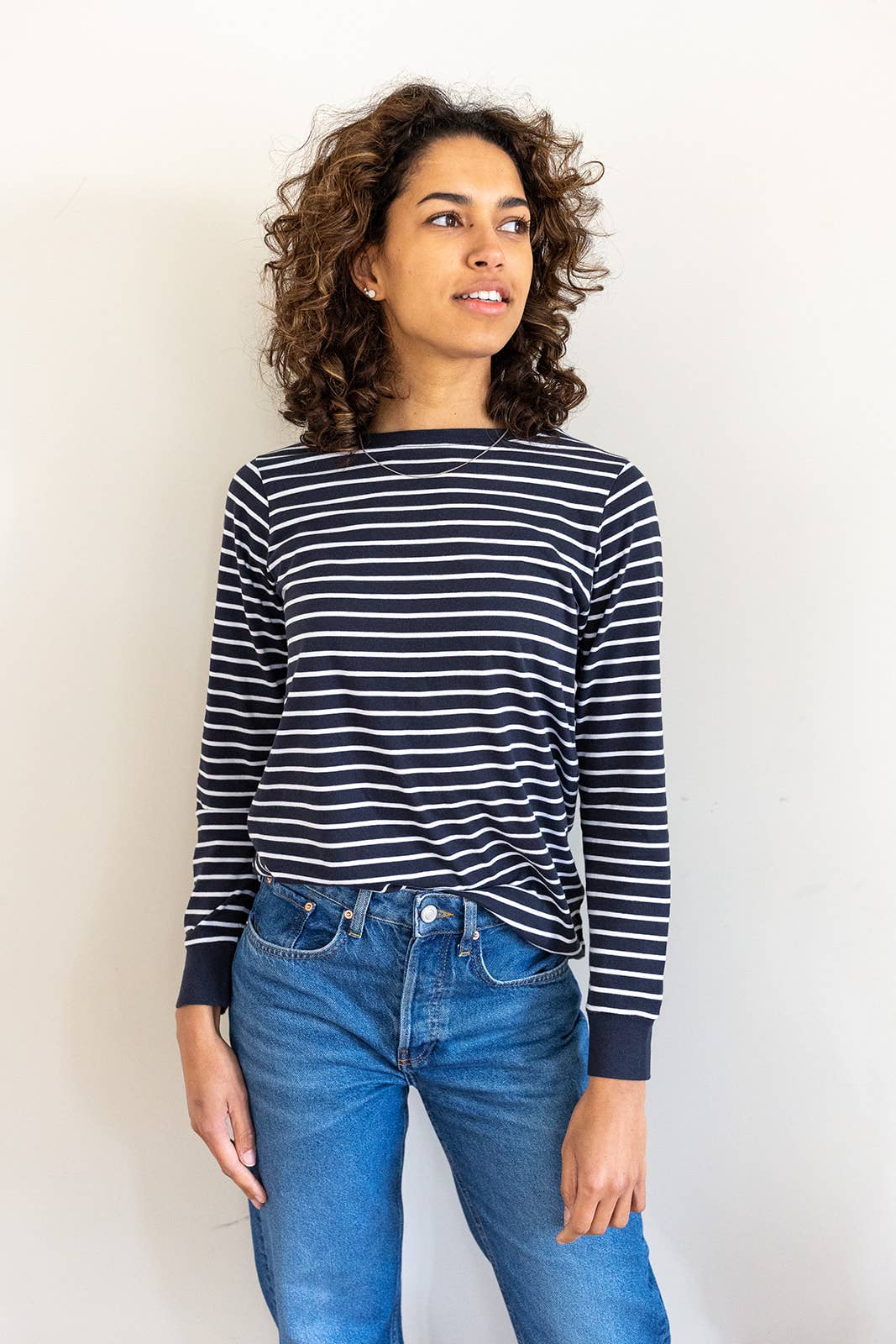 Ivy Audrey Organic Cotton Crew White Breton:  100% Organic Cotton