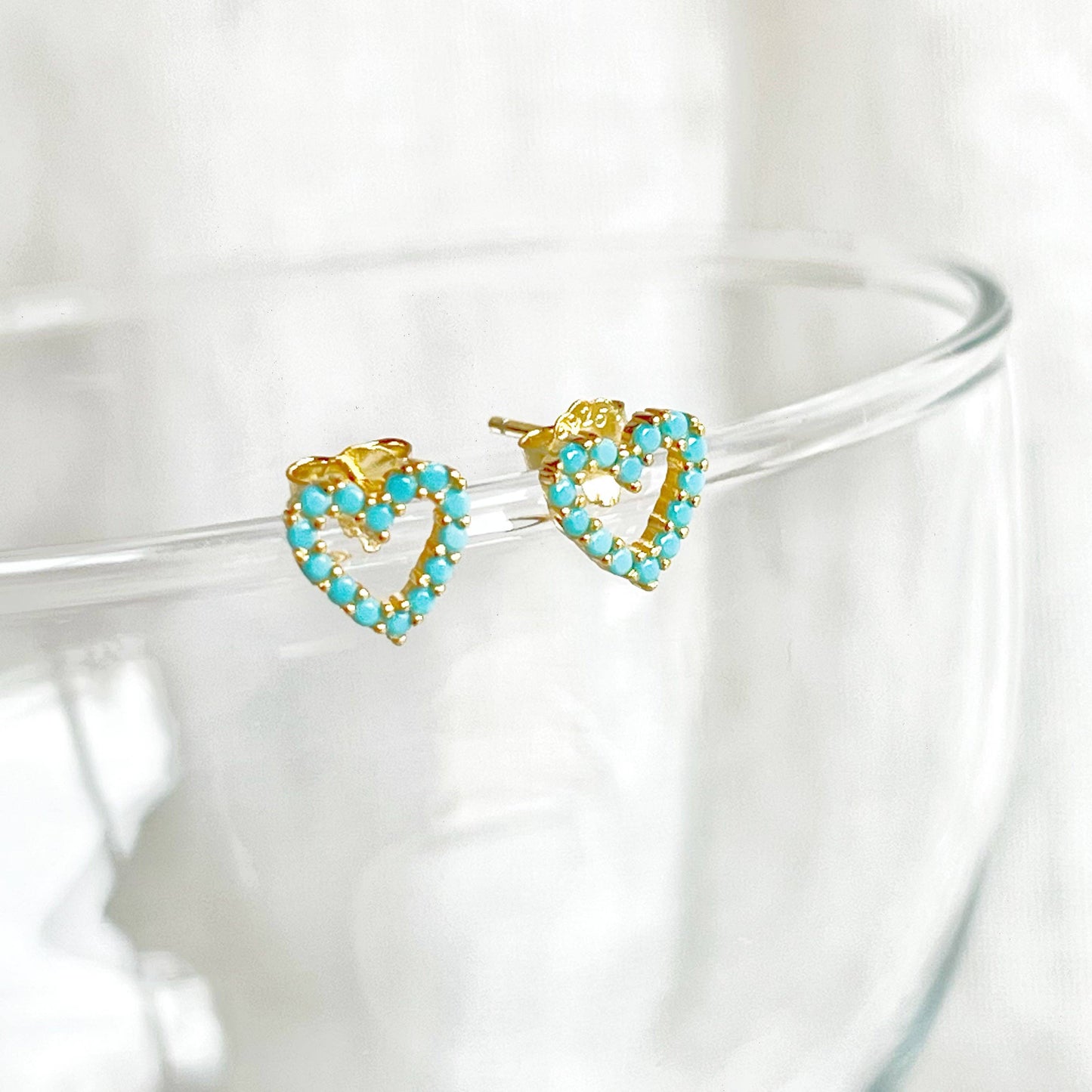 Ninaouity Turquoise Heart Sterling Silver Stud Earrings