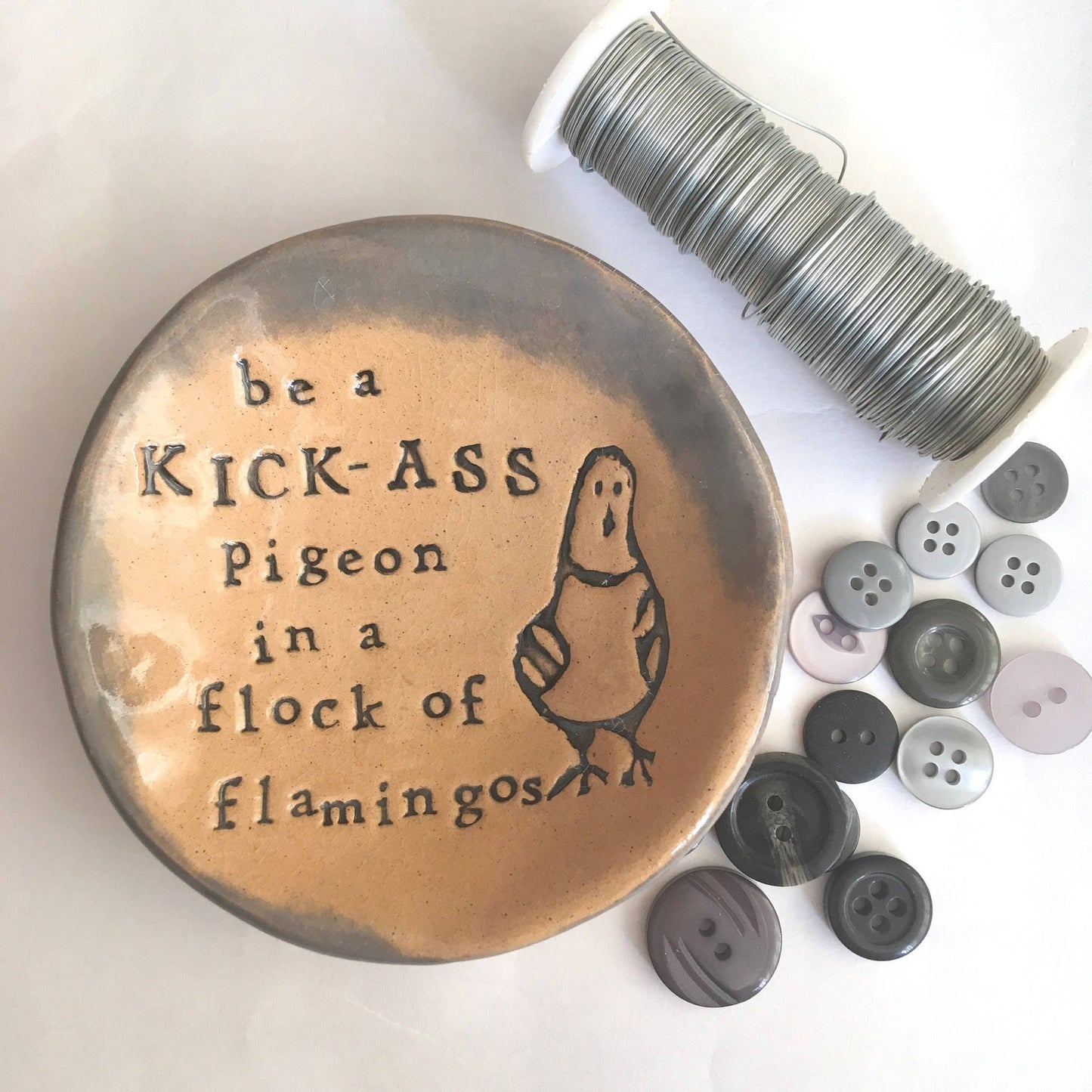 Kick-Ass Pigeon Ceramic Dish – Handmade Trinket Dish