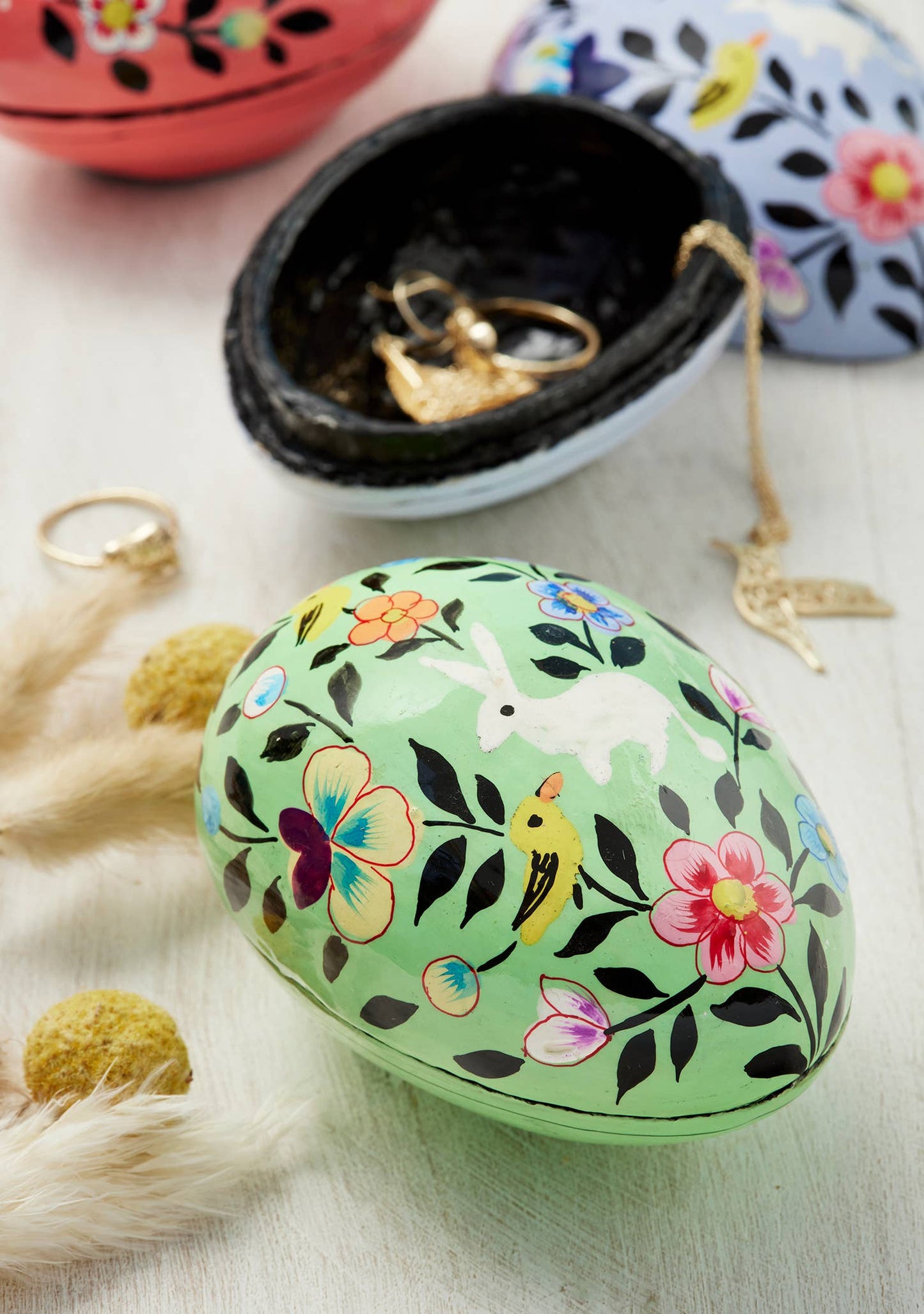 Namaste - Kashmiri Bunny & Chick Hand Painted Egg Gift Box