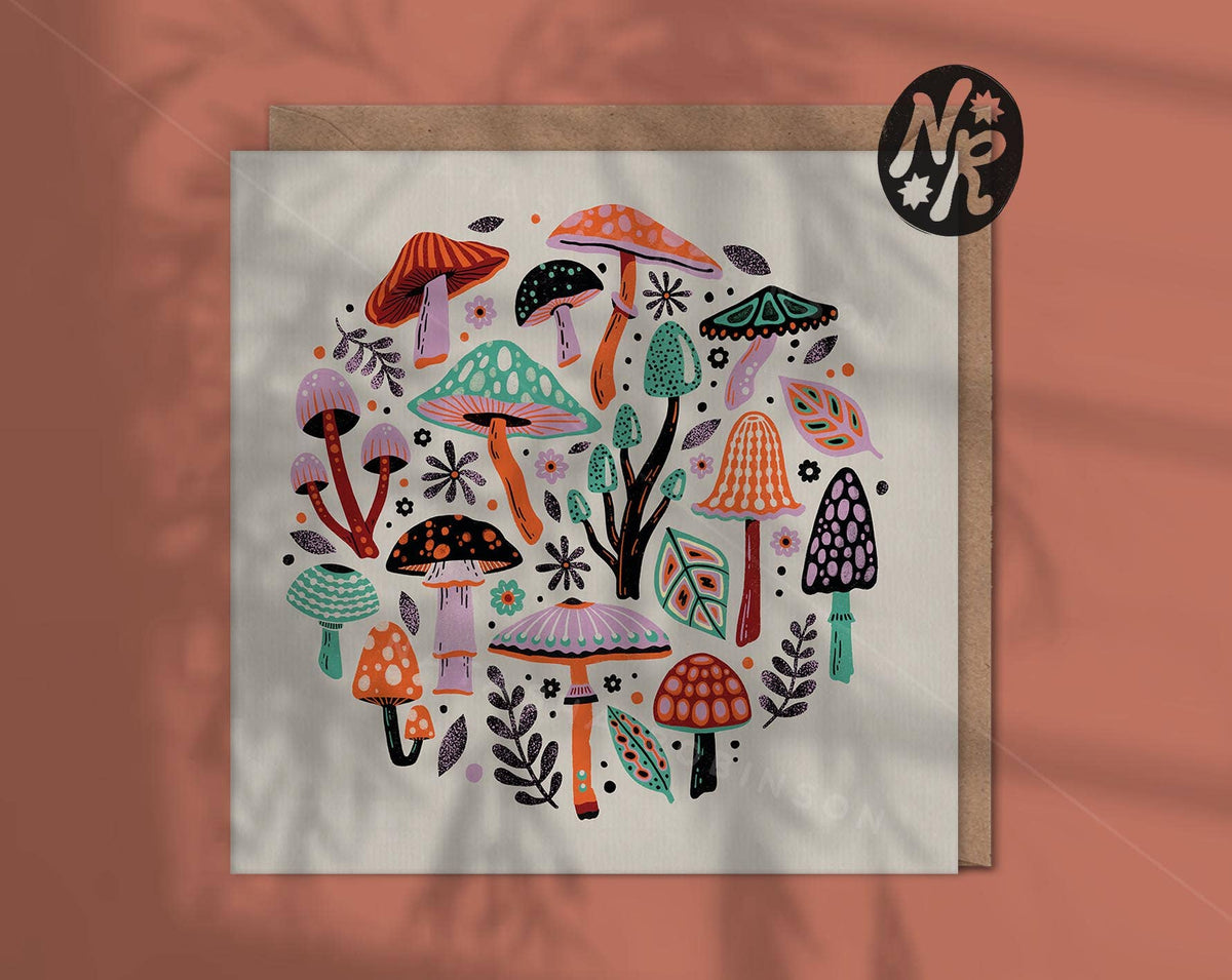 Natasha Robinson - Mushies - Nature Forest Blank Square Greeting Card Everyday