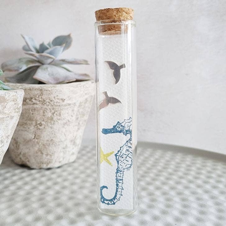 Zamsoe - Whale Tail Silver Plated Stud Earrings in a Bottle