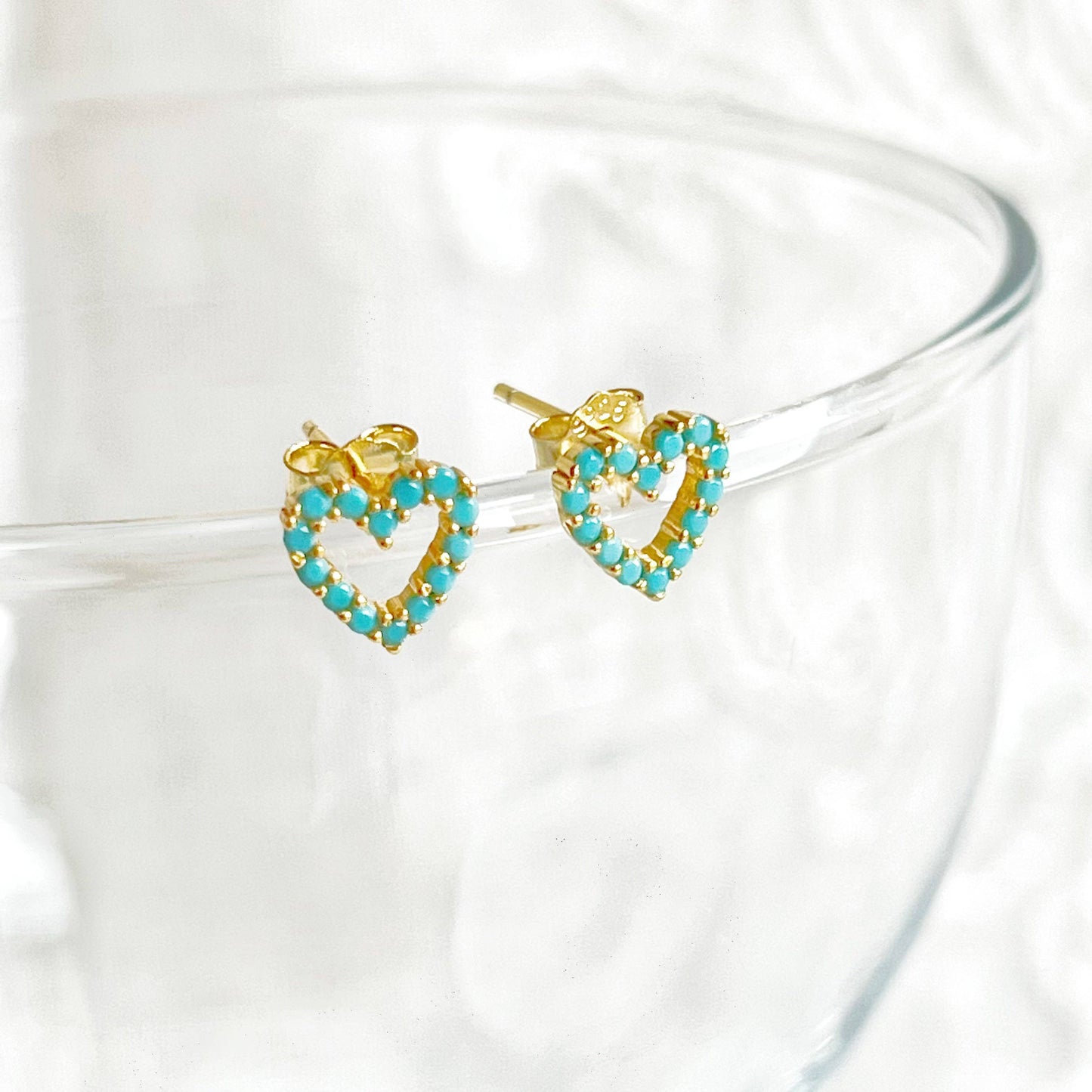 Ninaouity Turquoise Heart Sterling Silver Stud Earrings