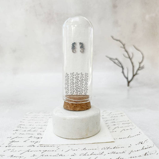 Seahorse Studs: Original Art in a Glass Dome