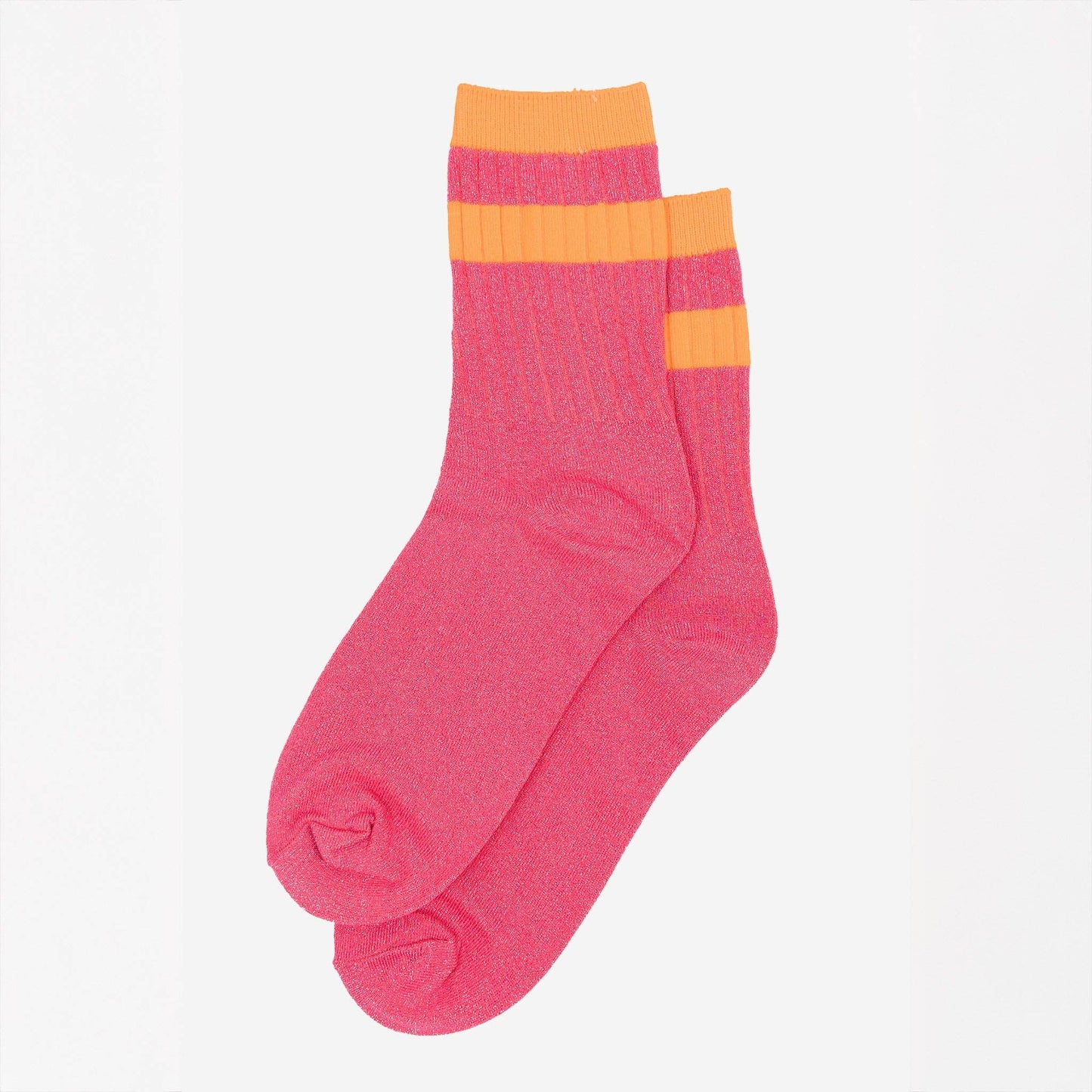 Women's Glitter Socks - Hot Pink/Orange, Striped Cuff