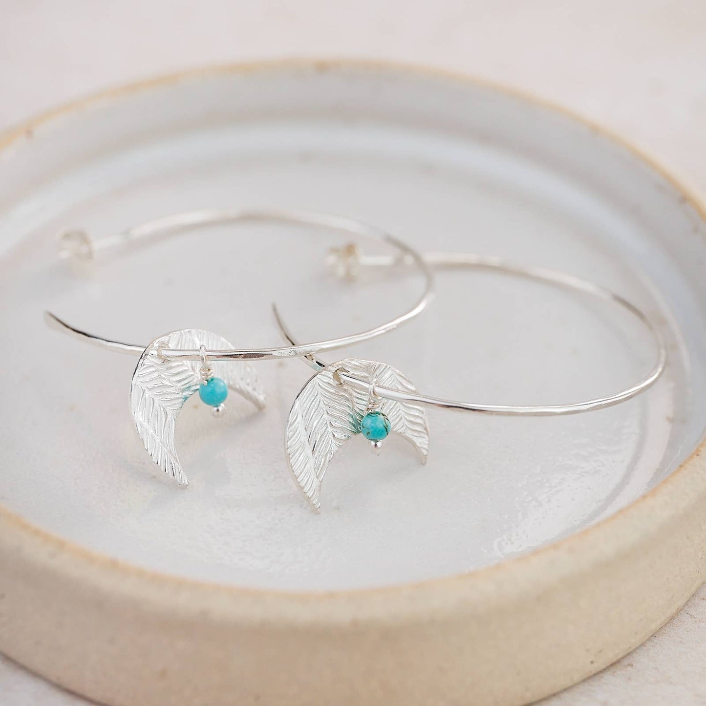 Lucy Kemp Jewellery - Sterling Silver Moon & Turquoise Hoops