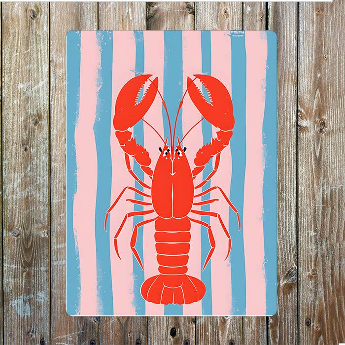 Lobster Against Pink And Blue Kitchen Metal Sign Plaque