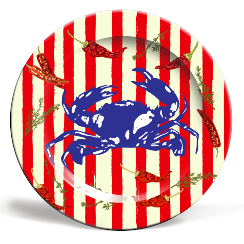 Art Wow - Plates, Spicy Coastal Crab with Vintage Red Stripes by EZbie - 8"