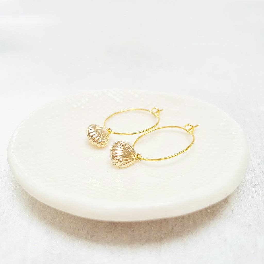 Zamsoe - Gold Plated Seashell Hoop Earrings.