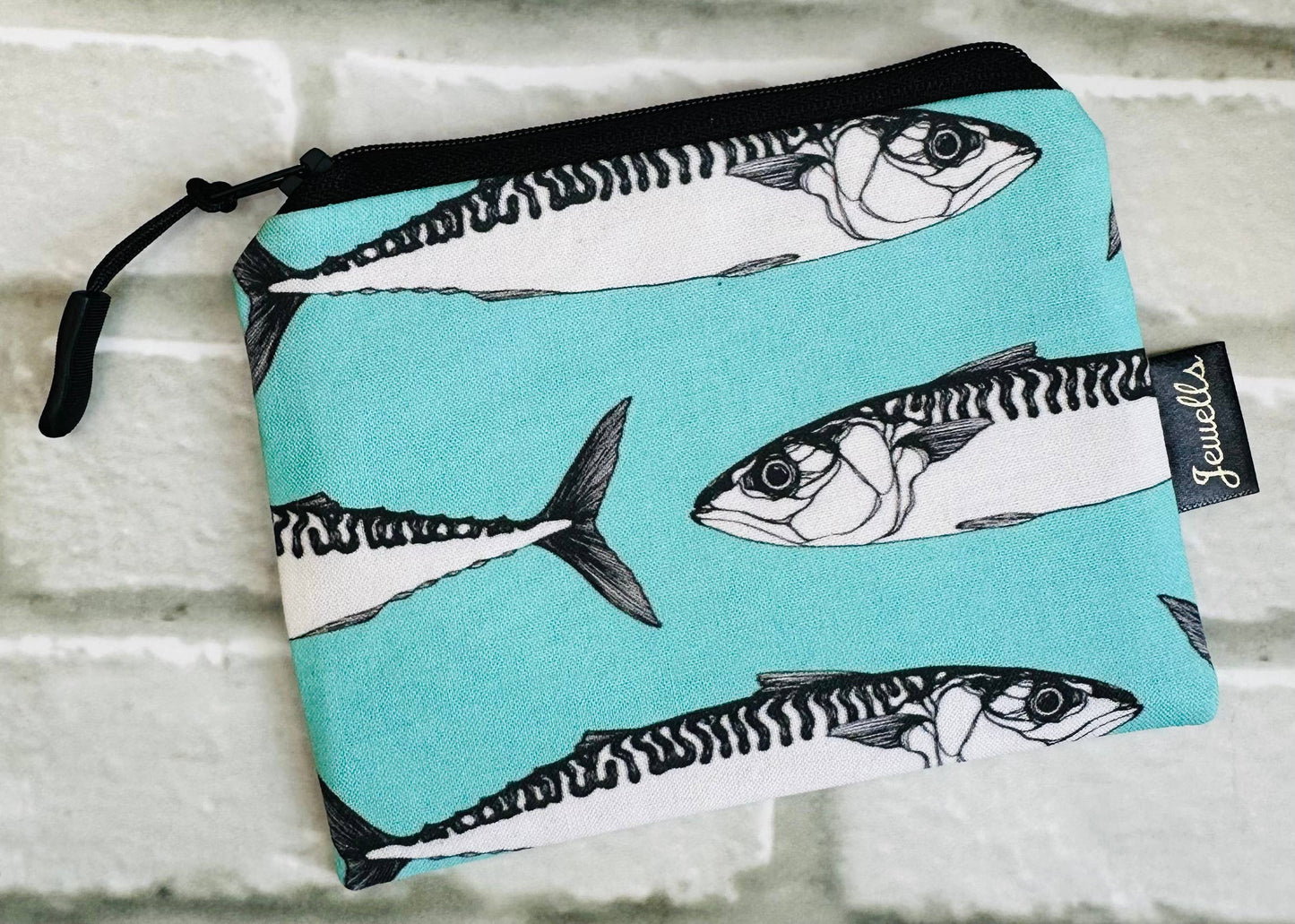Jewells - Mackerel fabric coin purse pouch fish turquoise
