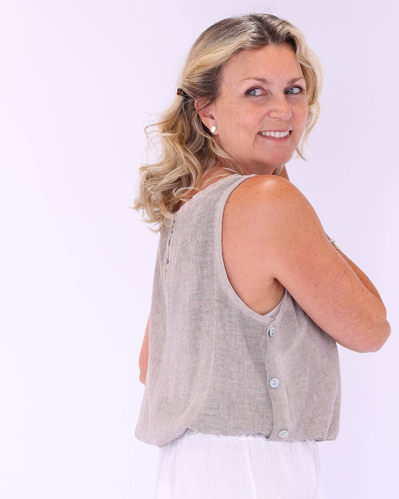 Cadenza - Linen and Cotton Blend Sleeveless Top