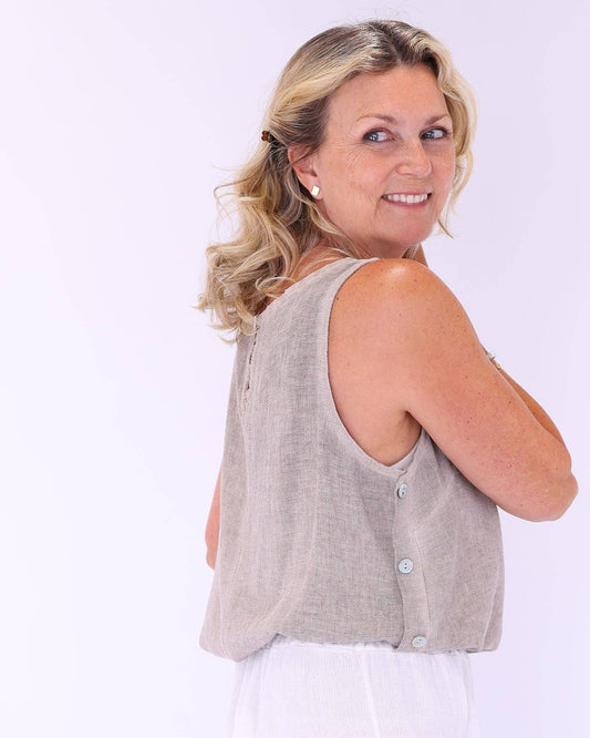 Cadenza - Linen and Cotton Blend Sleeveless Top