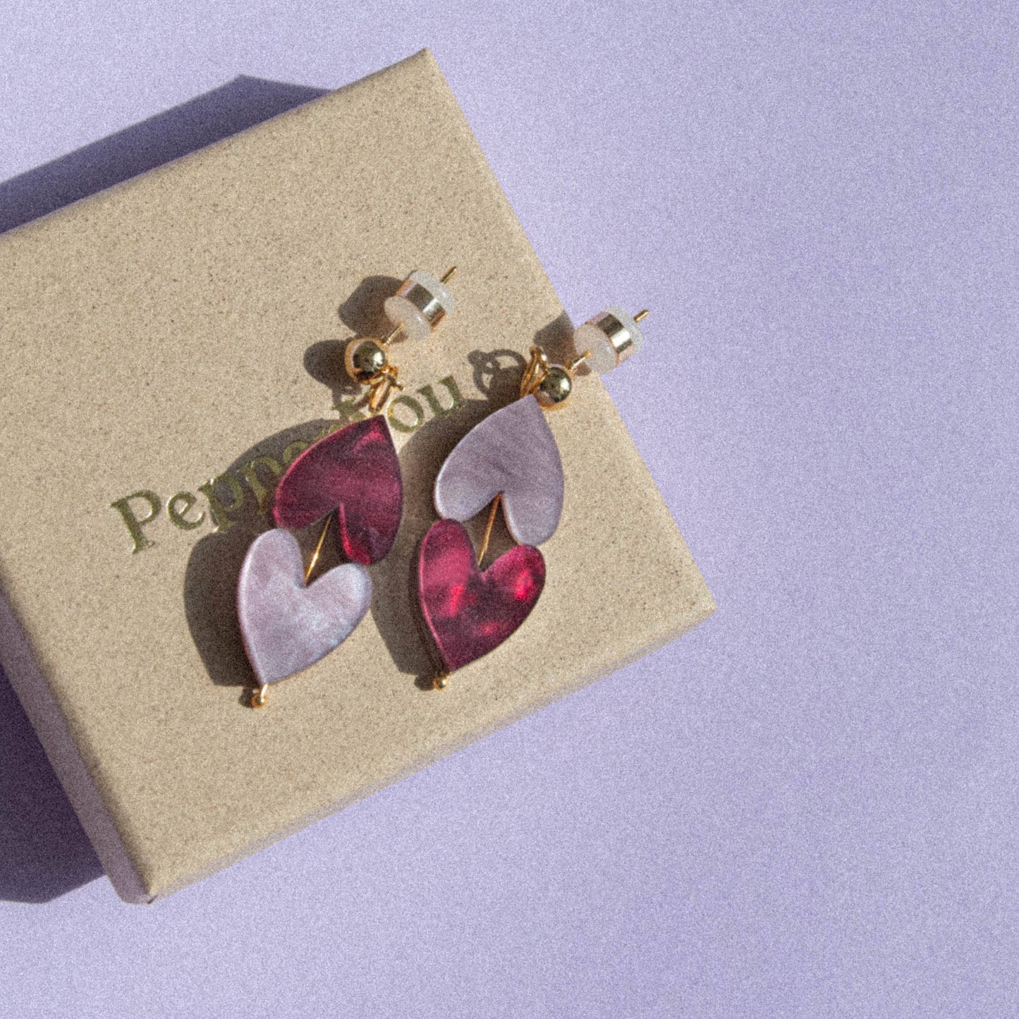 Pepper You Queen of Hearts Drop Earrings in Merlot Red & Lilac Marble