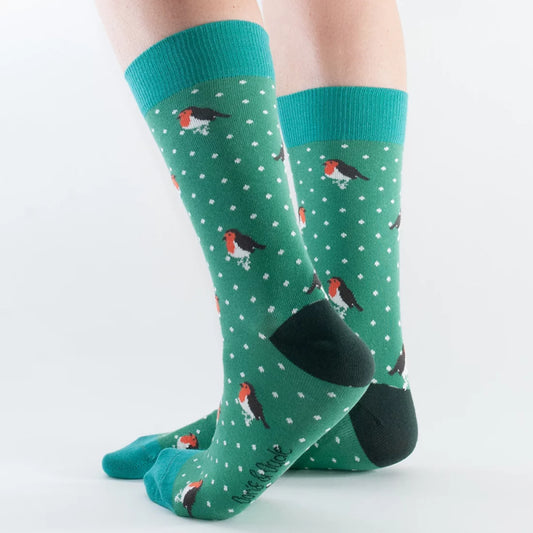 Doris & Dude green robin  socks
