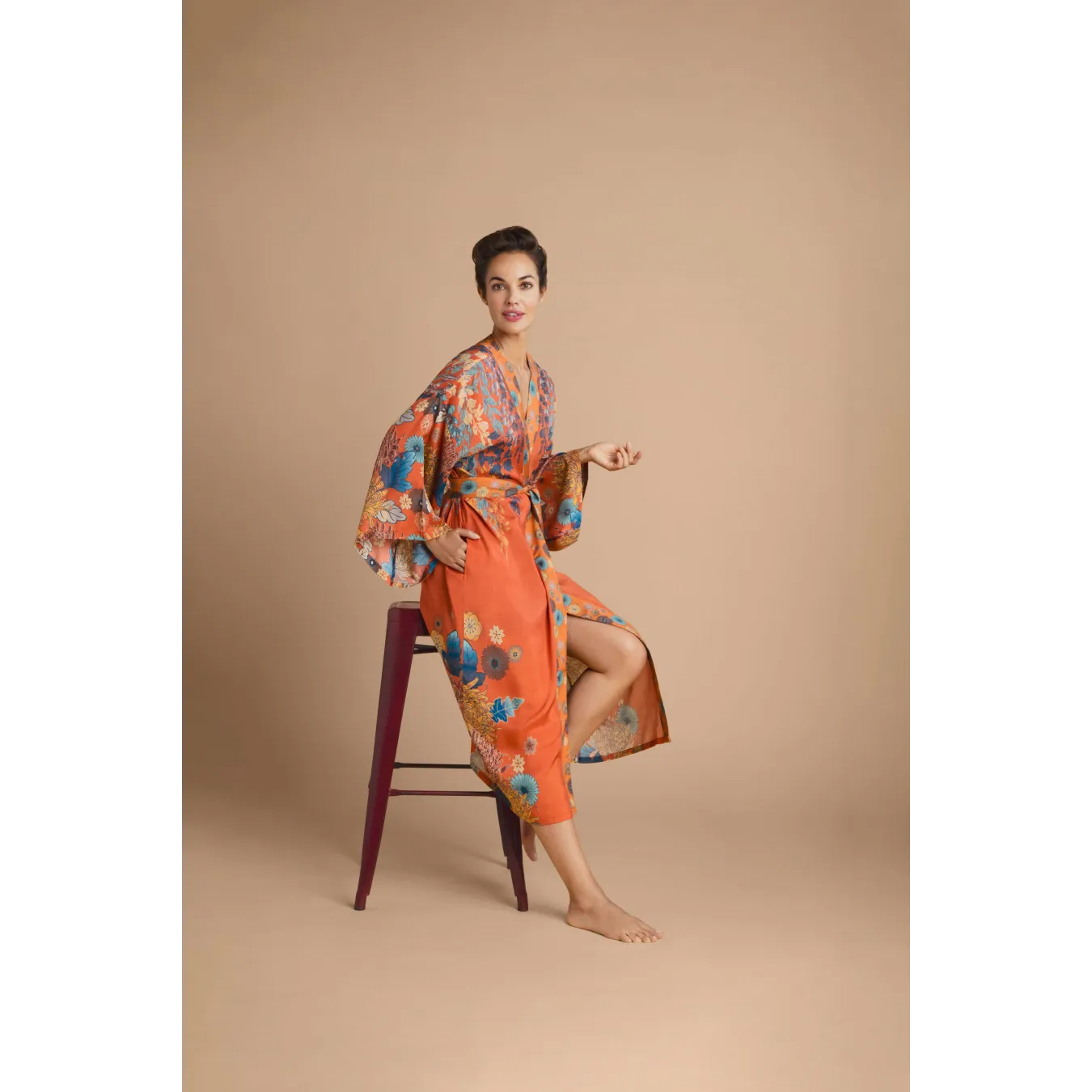 Powder Design Trailing Wisteria Kimono Gown - Terracotta