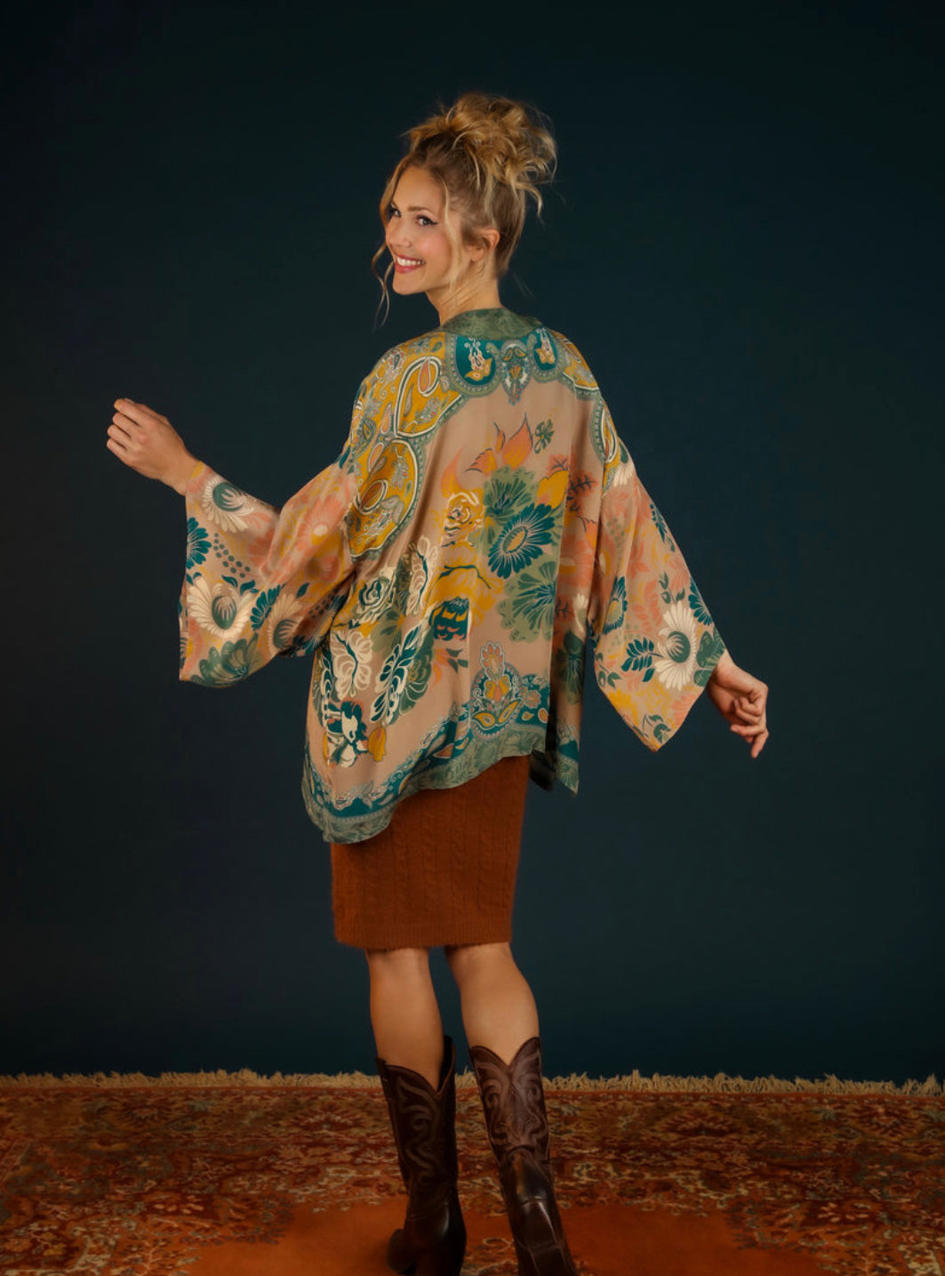 Powder Design Folk Art Floral Kimono Jacket - Petal