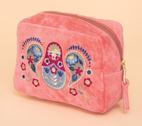 Powder Design Velvet Embroidered Make-Up Bag - Matryoshka Doll, Petal