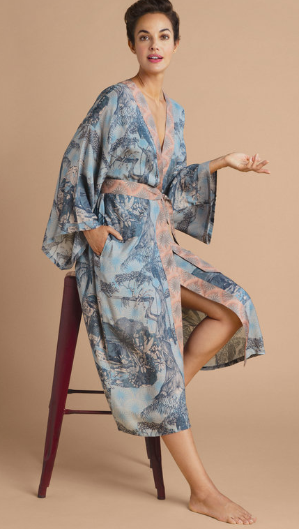Powder Designs Tropical Toile Kimono Gown - Denim and Petal