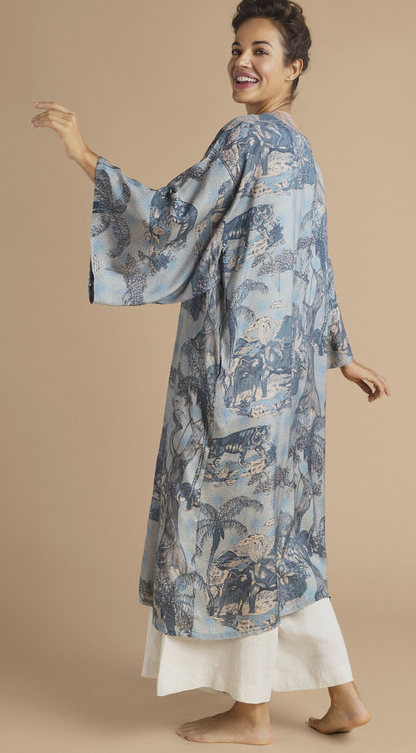 Powder Designs Tropical Toile Kimono Gown - Denim and Petal