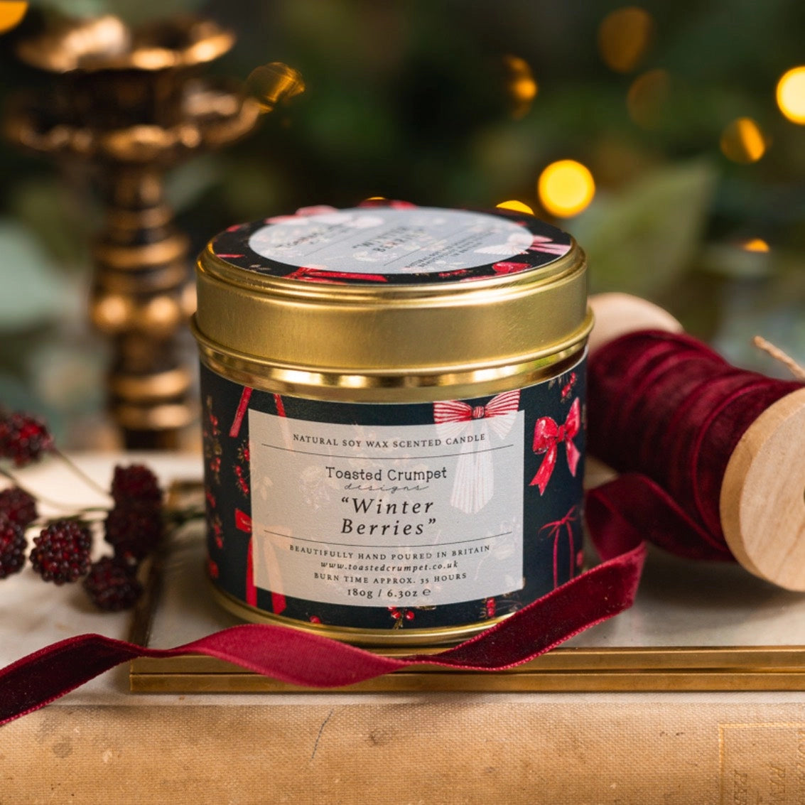 Toasted Crumpet - Winter Berries Candle in a Matt Gold Tin