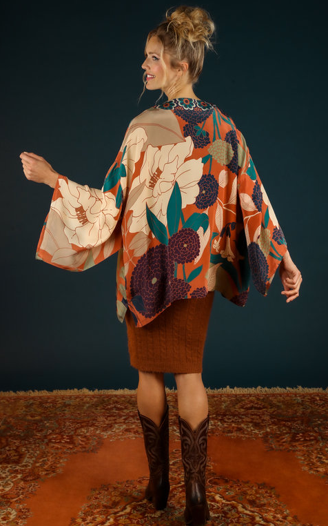 Powder Designs Winter Floral Kimono Jacket - Terracotta