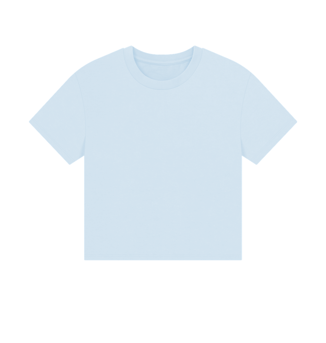 Sky Blue Ann's Pantry Ladies Boxy Tee Logo on back