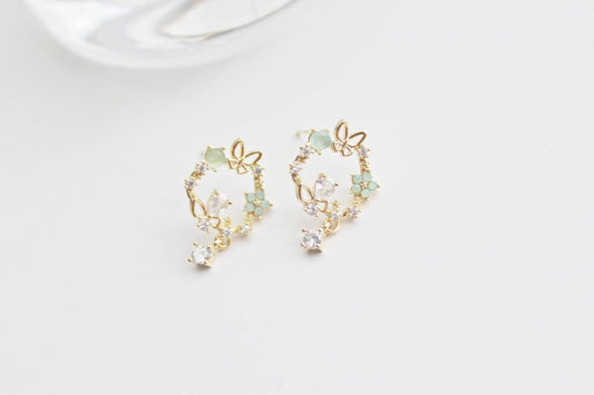 Ninaouity Gold Butterfly Flower Earrings - Flower Wreath & Mini Drop