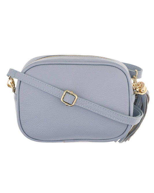 Cadenza Tassel Crossbody Leather Camera Bag: Sky Blue