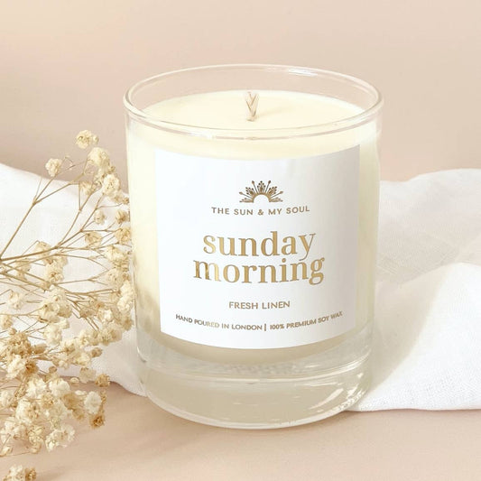 The Sun & My Soul Sunday Morning Fresh Linen Scented Soy Wax Candle, Gift Box