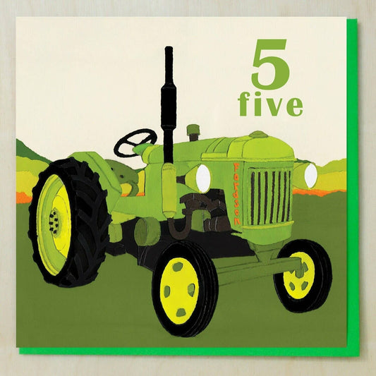 Age 5 Child's Birthday Card (green tractor)