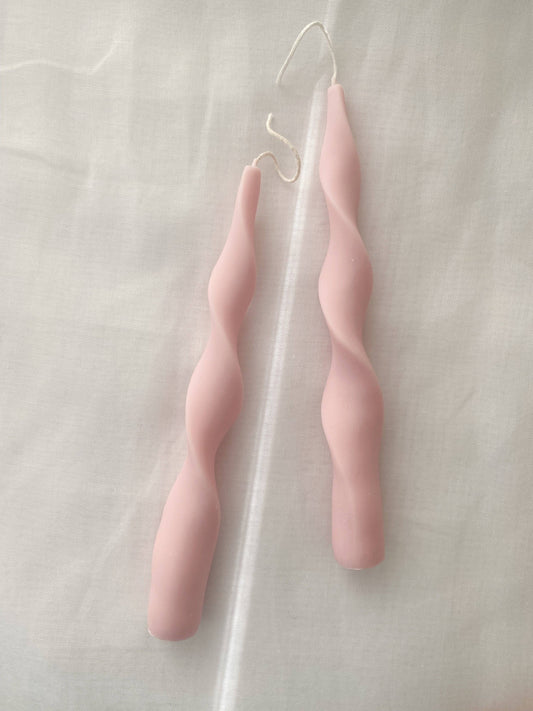 Blush Pink Ribbon Candlesticks. Vegan, Soy.