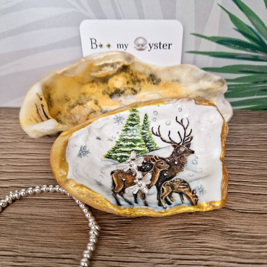 Winter Deer Stag Oyster Shell Trinket Dish