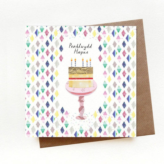 Happy Birthday Cake Welsh Card