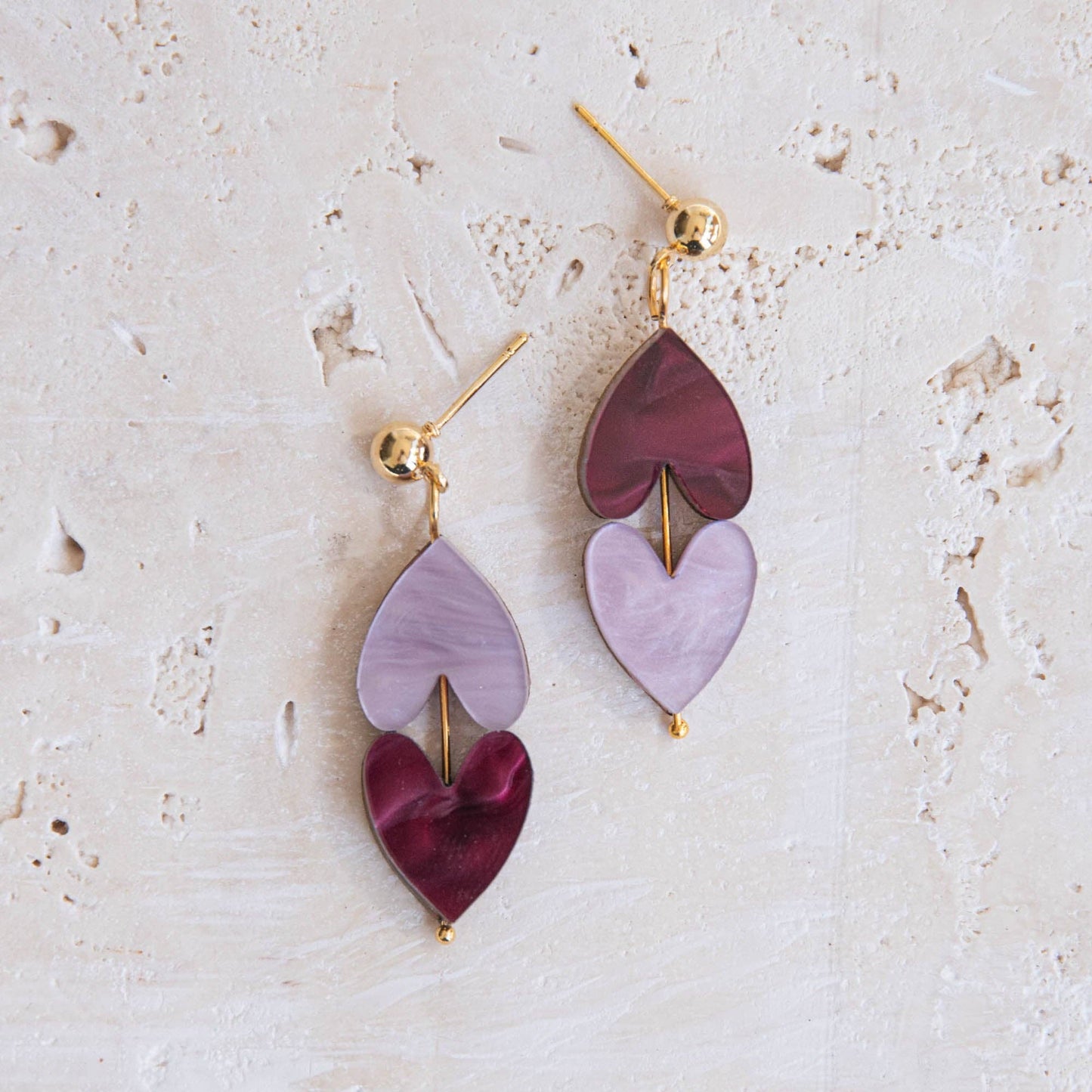 Pepper You Queen of Hearts Drop Earrings in Merlot Red & Lilac Marble