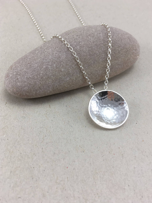 Recycled Sterling Silver Hammered Dome Pendant