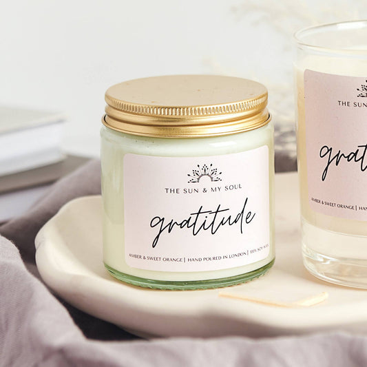 The Sun & My Soul Gratitude Amber Musk Sweet Orange Scented Soy Wax Candle