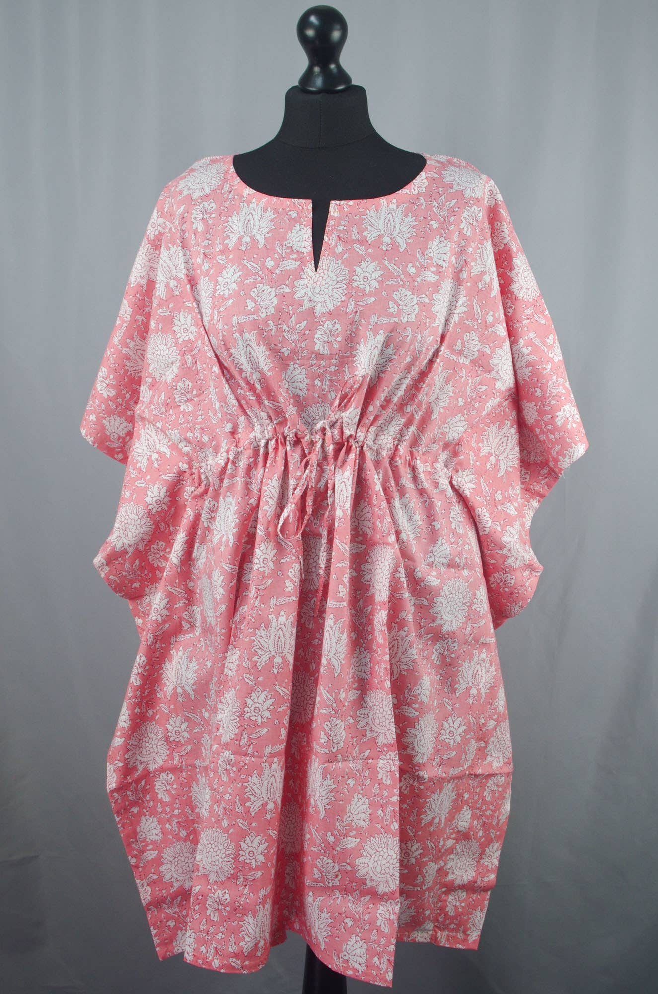 Kanthor Decor Block Printed Cotton Coverup / Kaftans - Pink Carnation