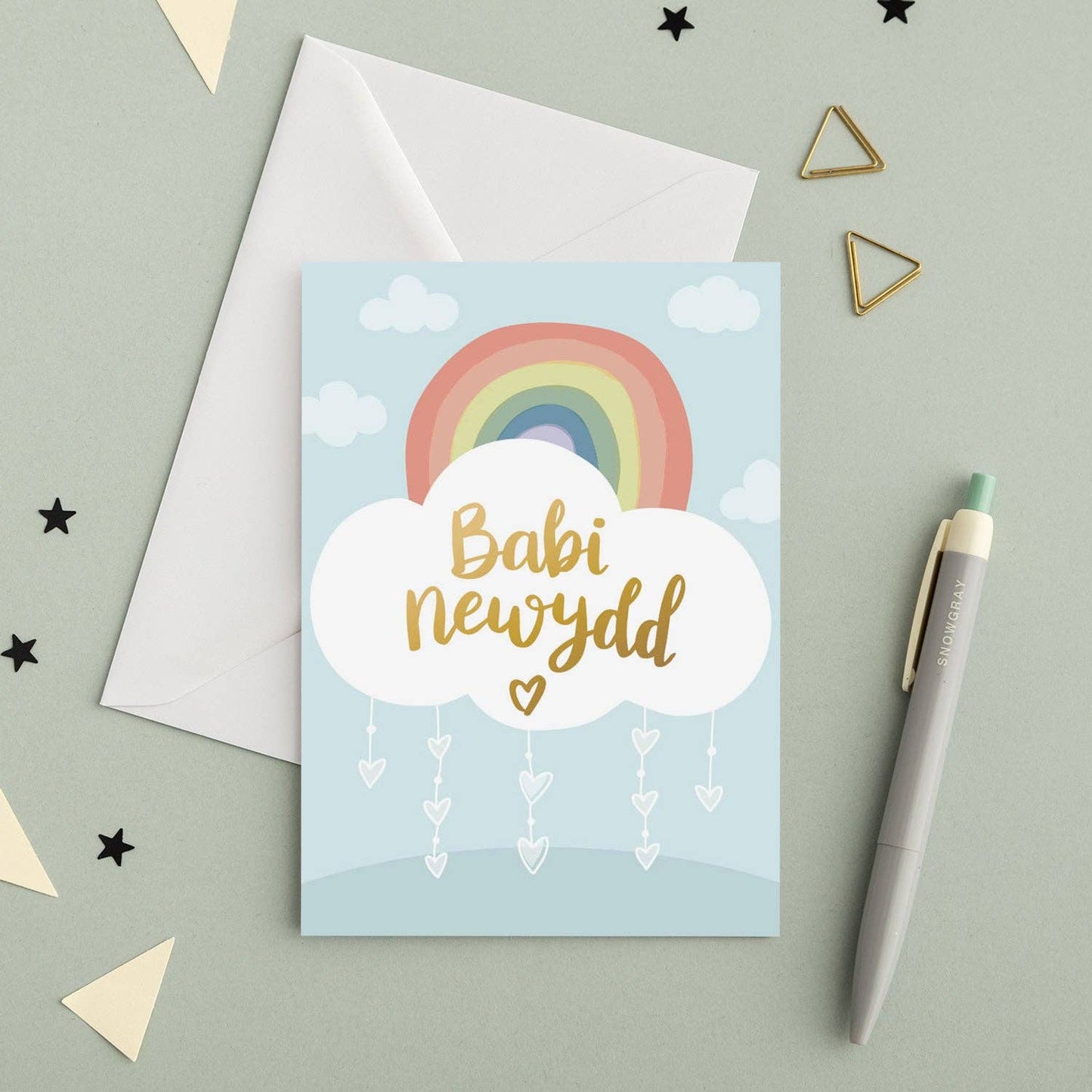 Draenog Welsh New baby card 'Babi newydd'