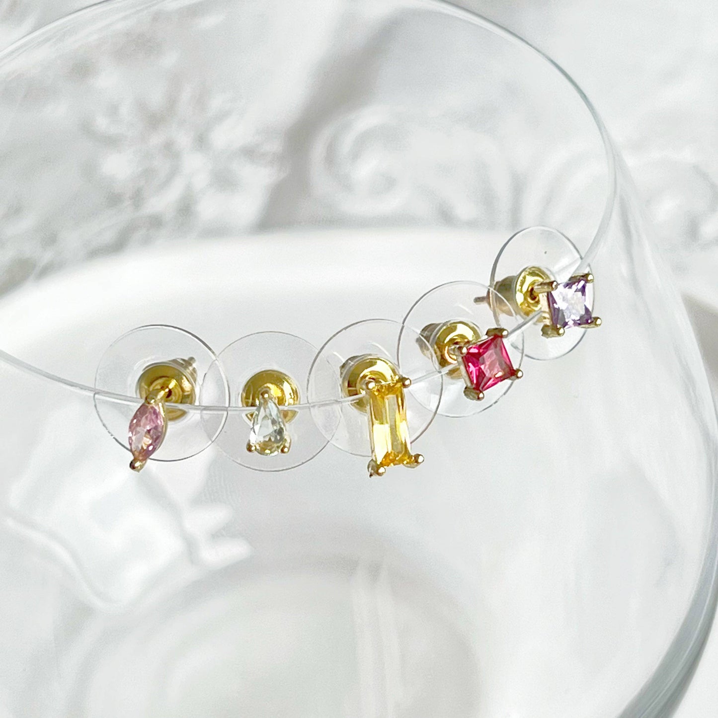 Ninaouity Set of 5 Rainbow Colour Zircon Stud Earrings