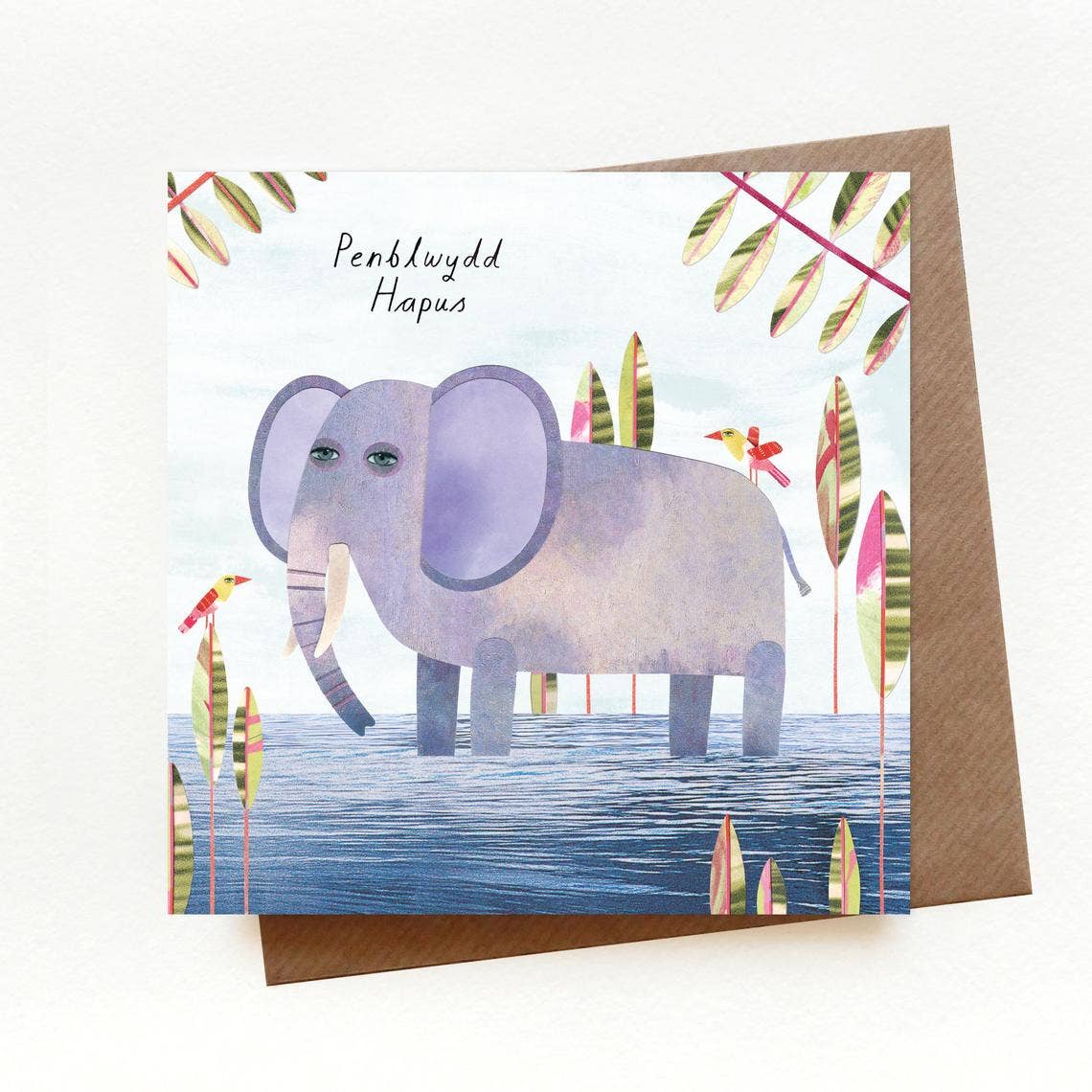 Elephant Happy Birthday Welsh Card