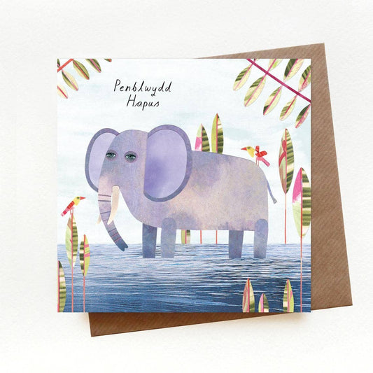 Elephant Happy Birthday Welsh Card